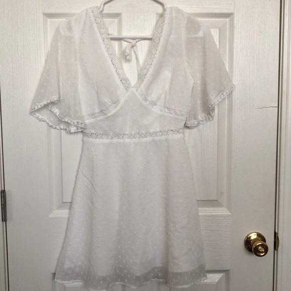 Shein NWOT Tie Backless Swiss Dot Lace Trim Dress - Picture 3 of 5
